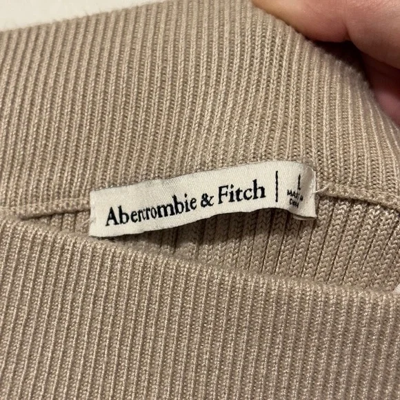 Abercrombie & Fitch Beige Ribbed Knit Flare Wide Leg Slit Pants Size Large - Picture 3 of 7
